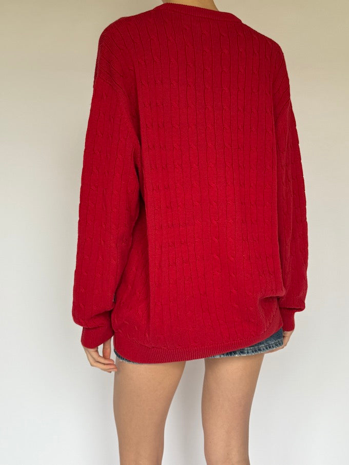 Vintage Lacoste cable knit sweater red 6053