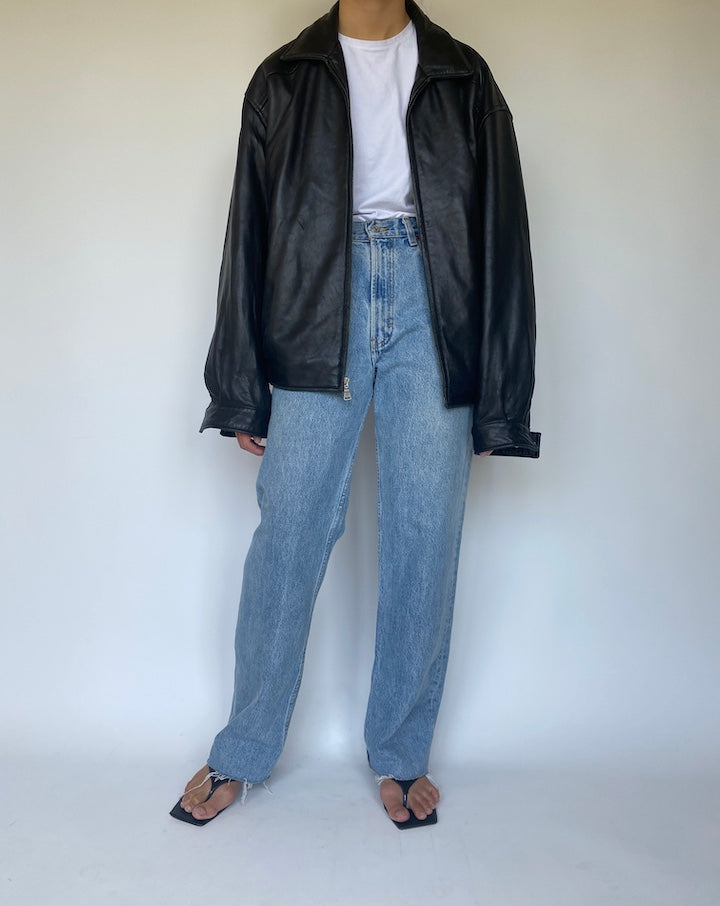VINTAGE BLACK OVERSIZED LEATHER JACKET 3364