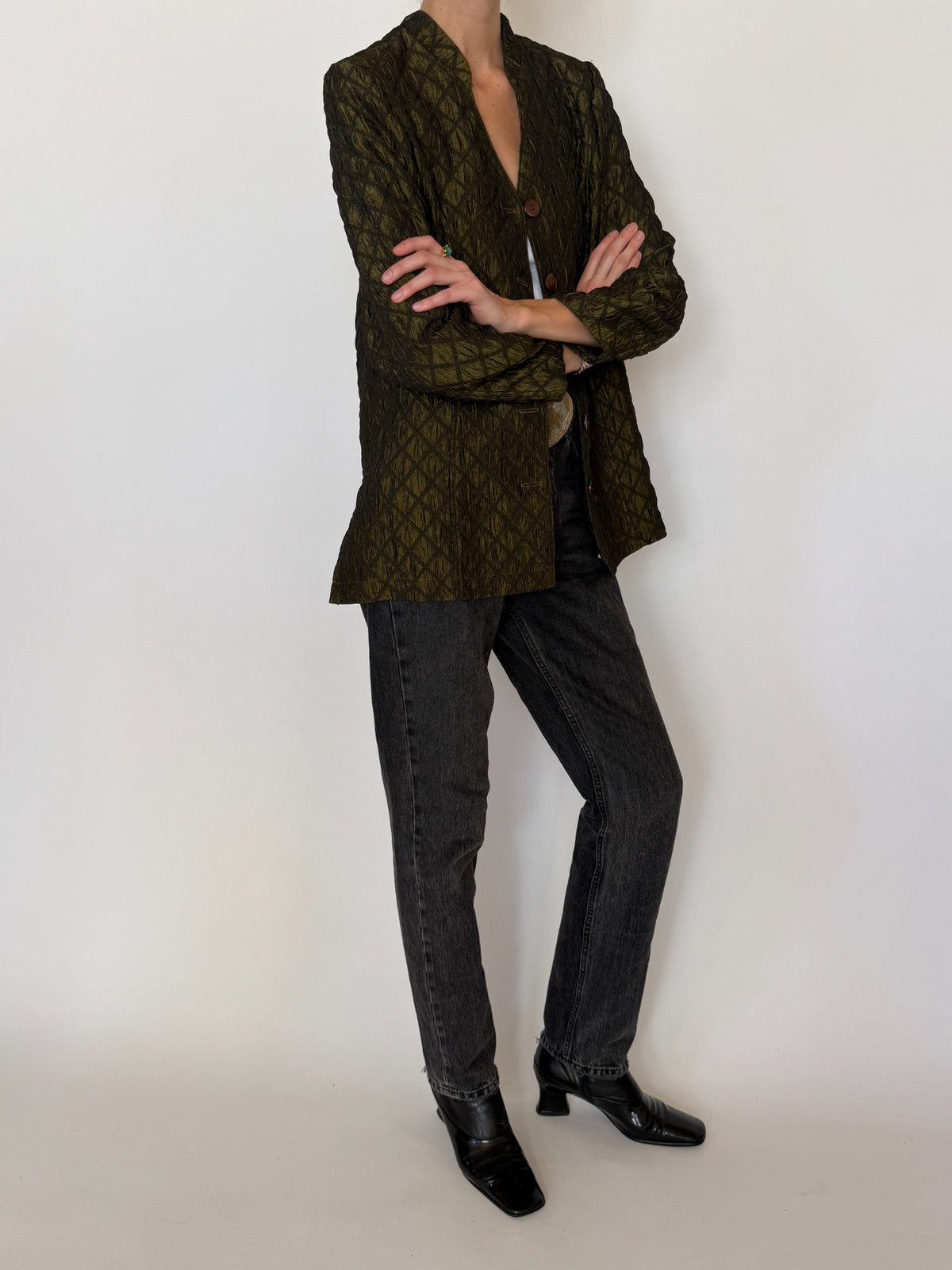 Vintage olive green diamond textured jacket