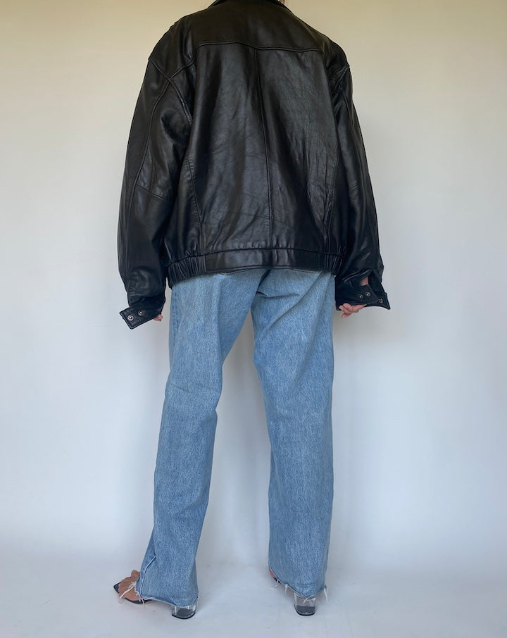 VINTAGE BLACK OVERSIZED LEATHER JACKET 3364