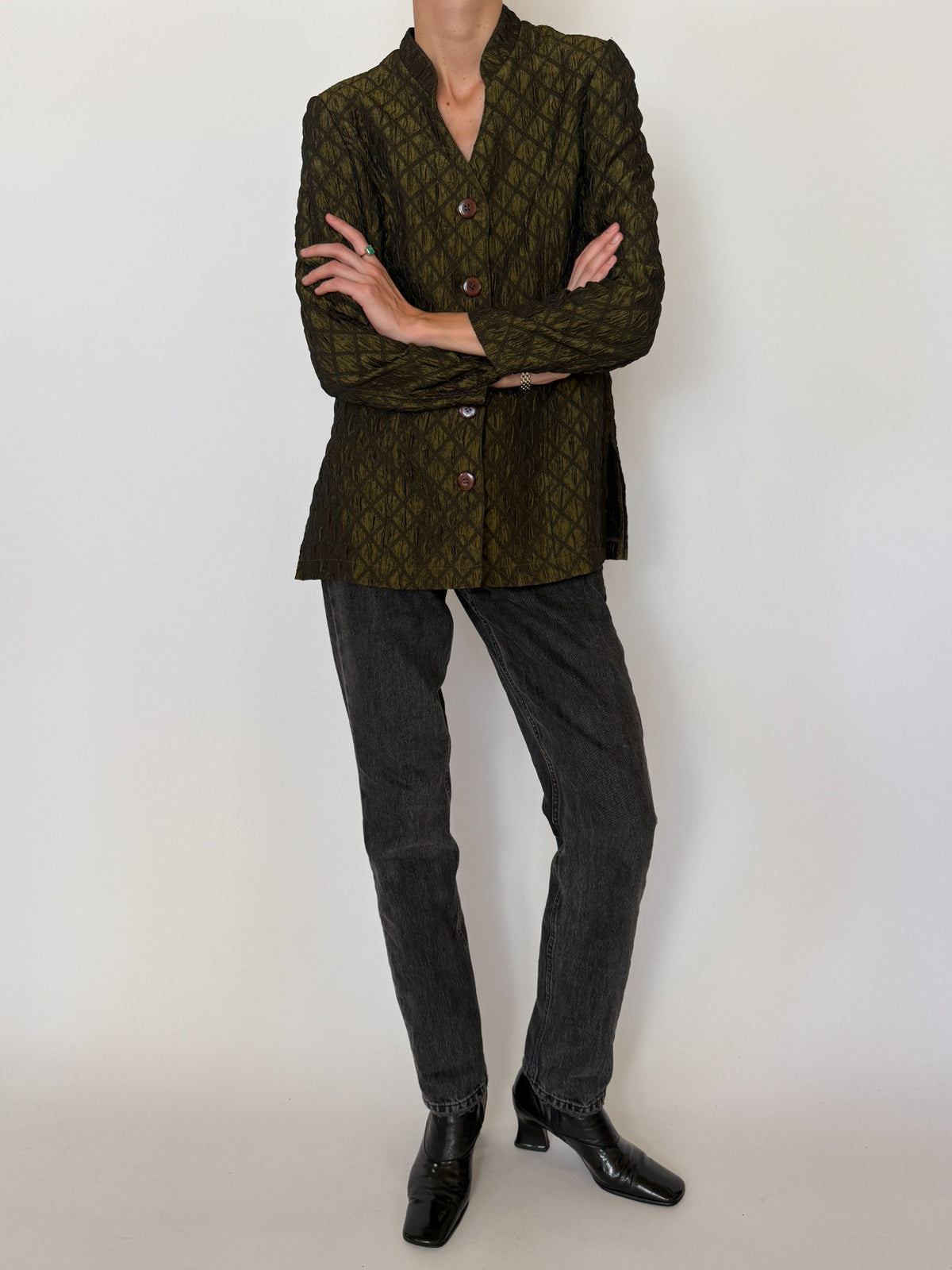 Vintage olive green diamond textured jacket
