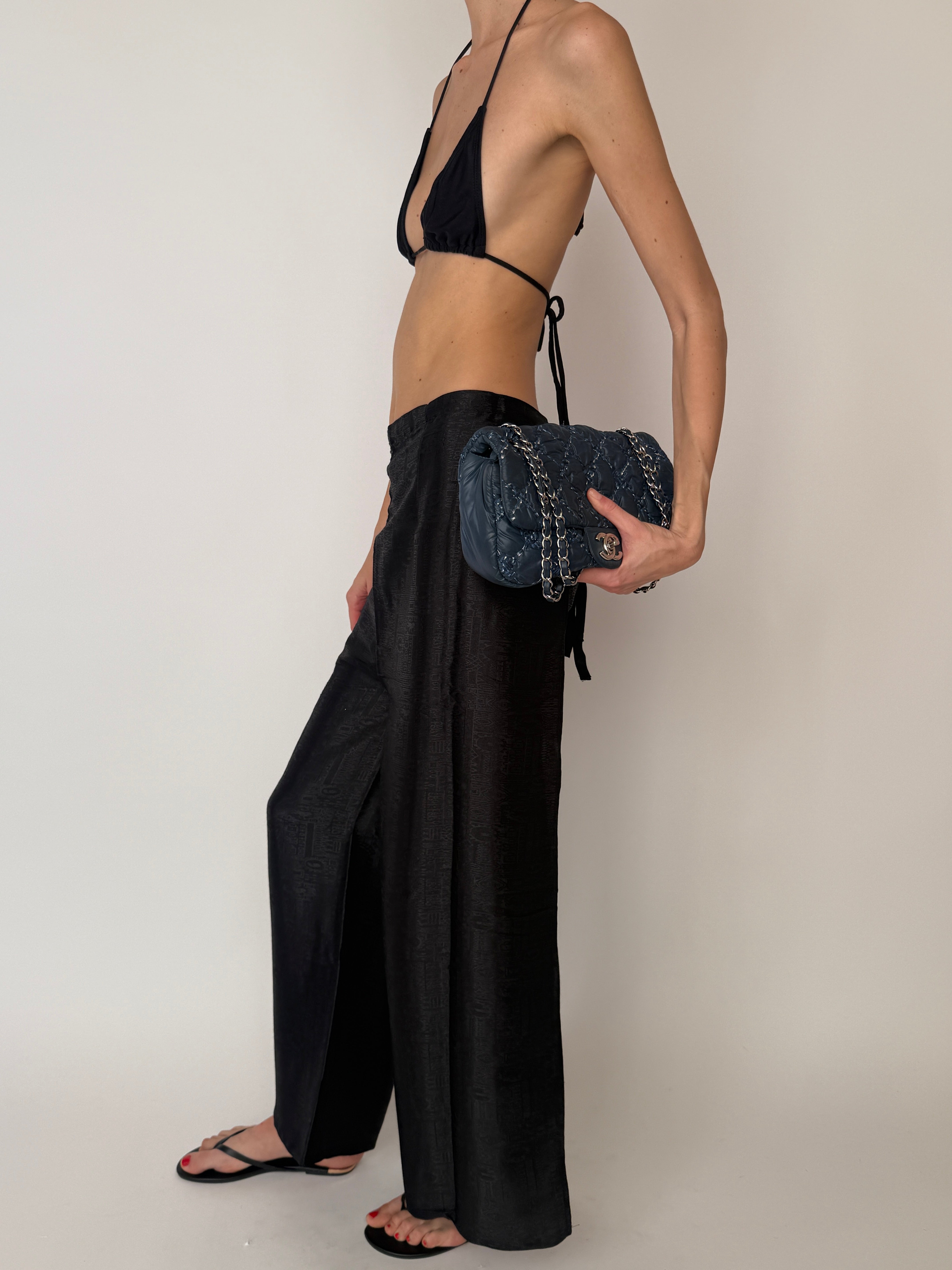 Vintage black lightweight pants with straight cut full body