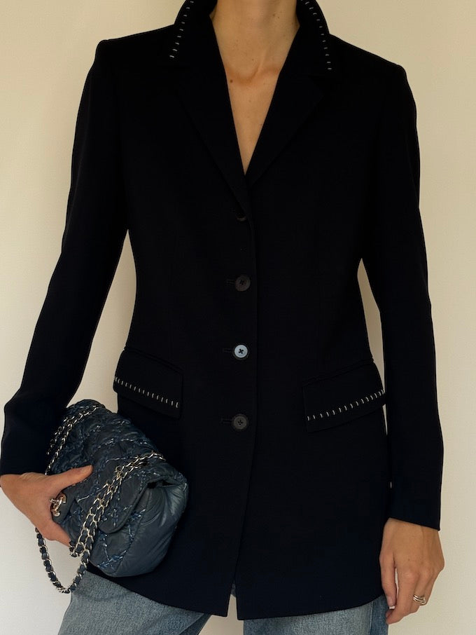 Vintage Tailored Longline Blazer Navy 6616
