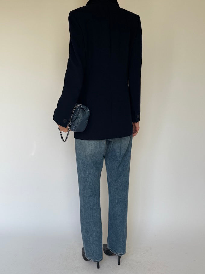 Vintage Tailored Longline Blazer Navy 6616