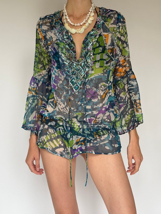 Vintage Beaded Sheer Boho Cover-Up tunic