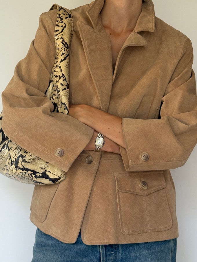 Vintage suede leather jacket honey brown 6162