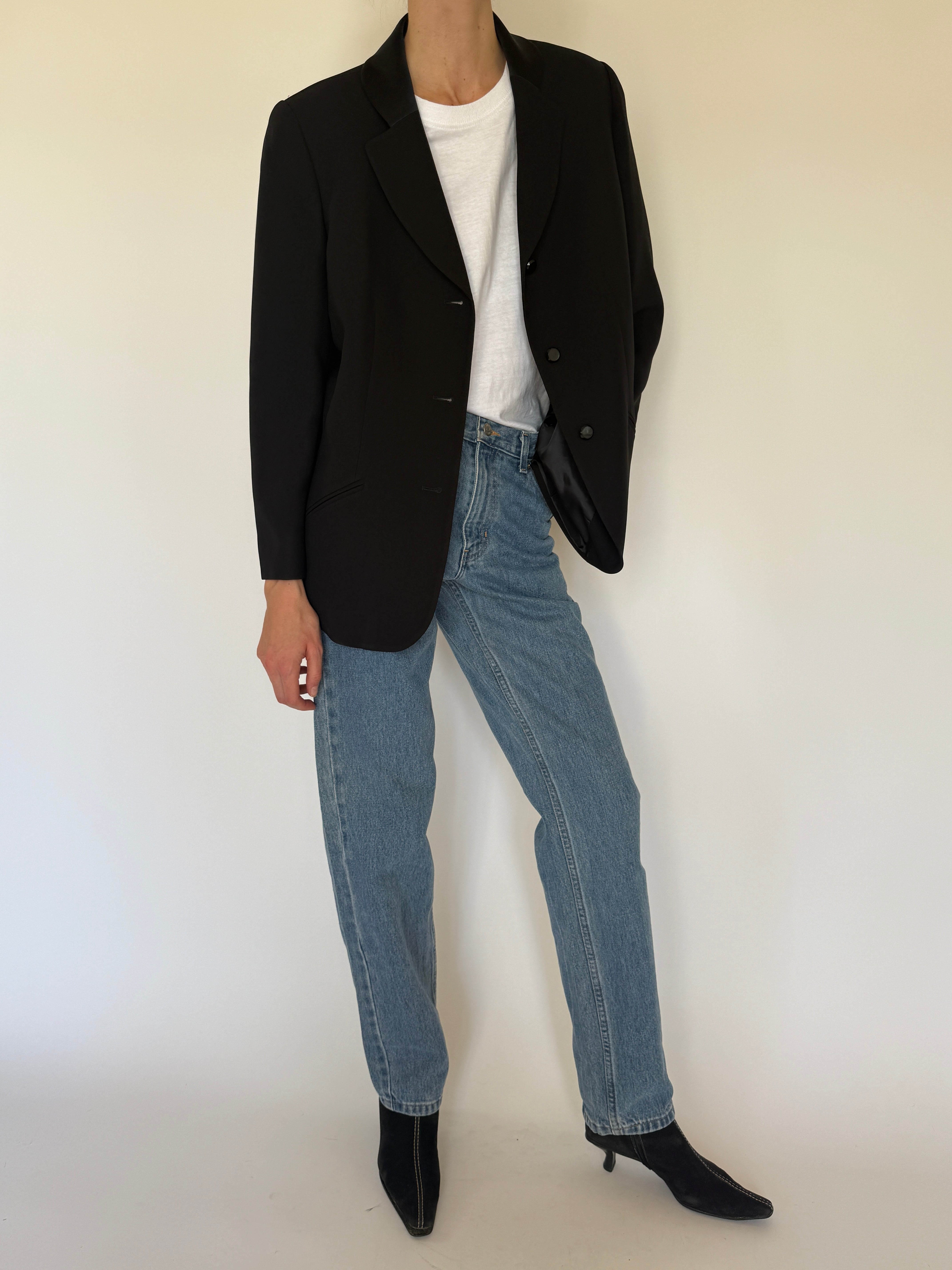 Vintage black structured blazer front view