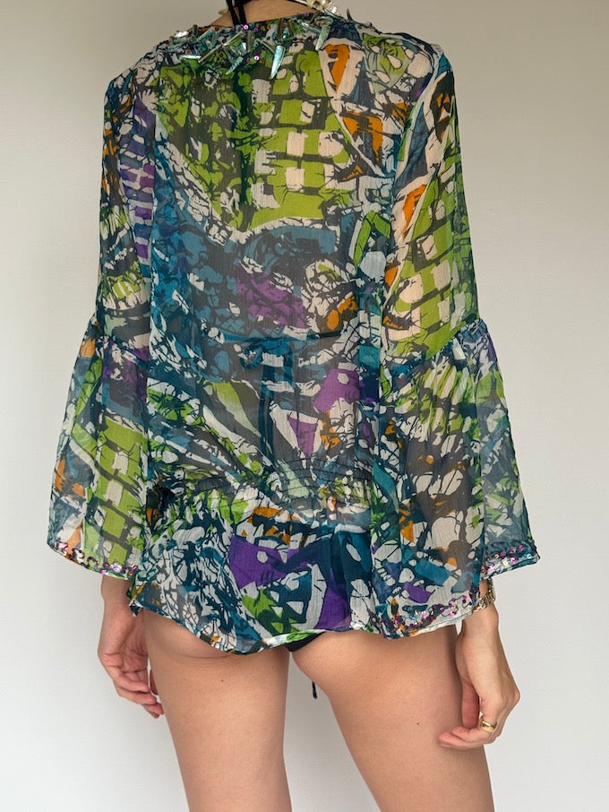 Vintage Beaded Sheer Boho Cover-Up tunic