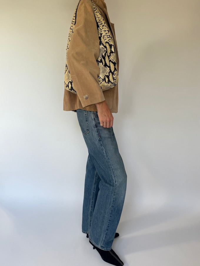 Vintage suede leather jacket honey brown 6162
