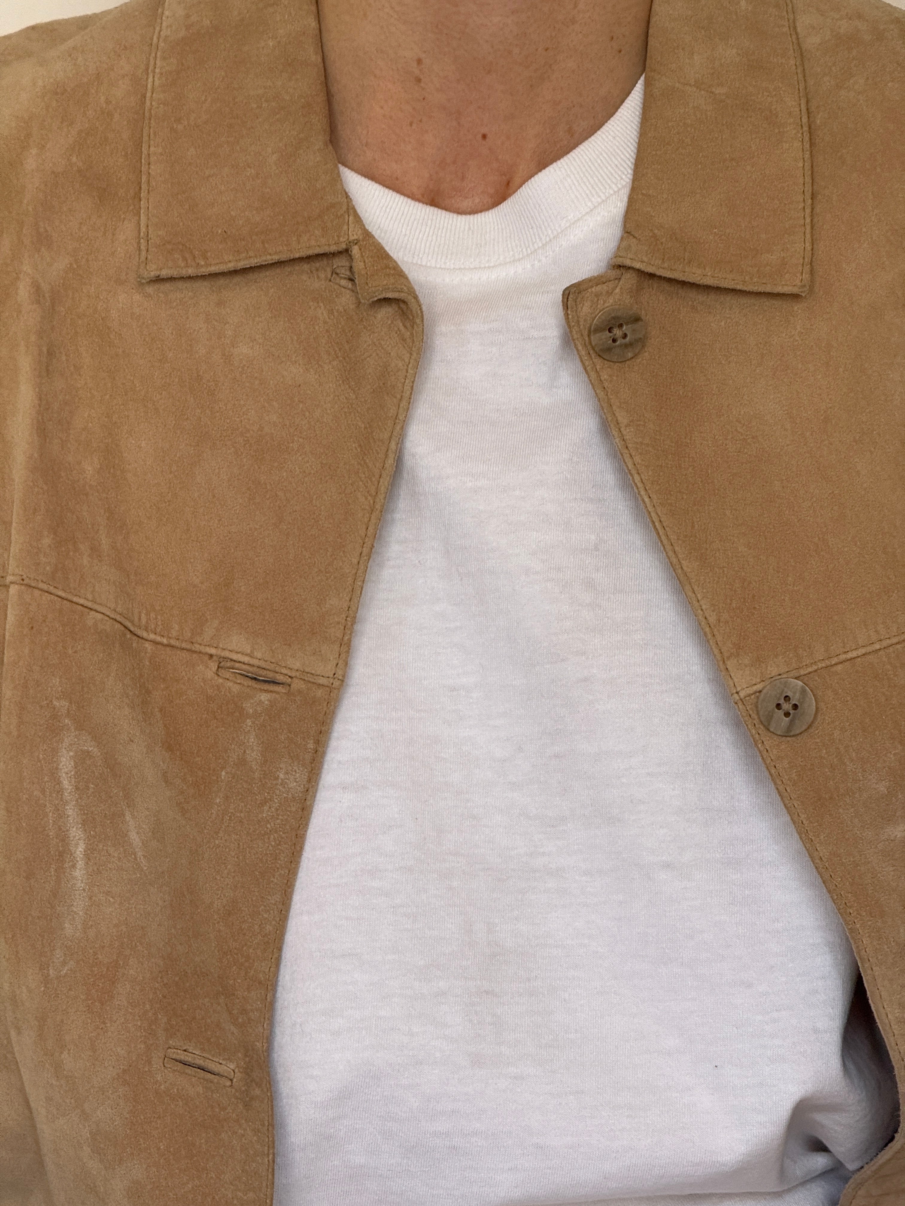 Vintage tan suede jacket fabric close-up