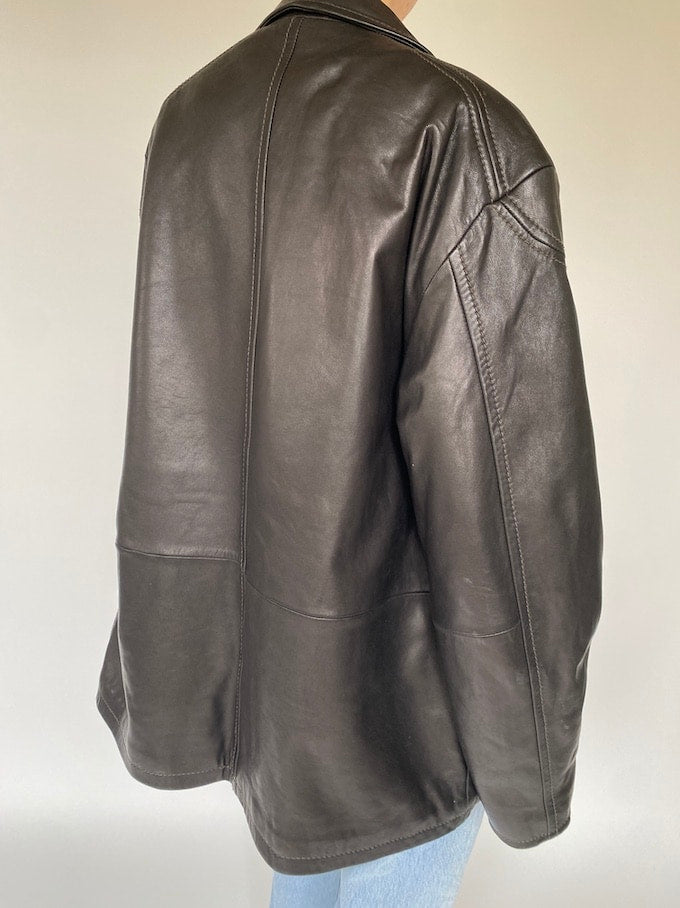 Vintage oversized leather jacket in black 5602