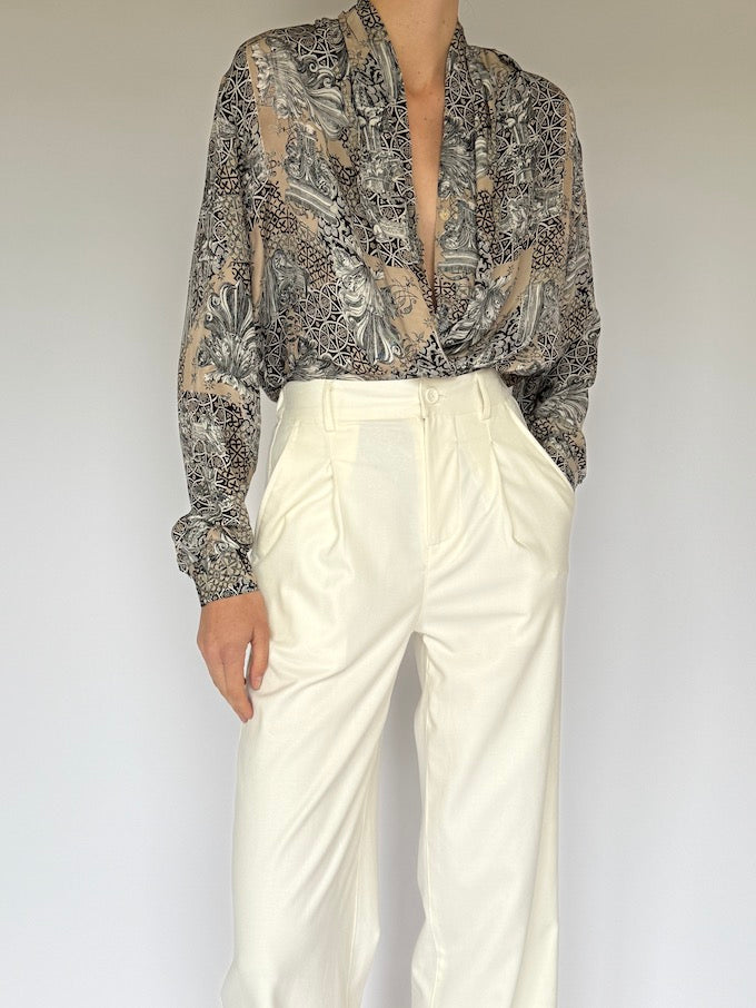Vintage printed silk blouse 6058