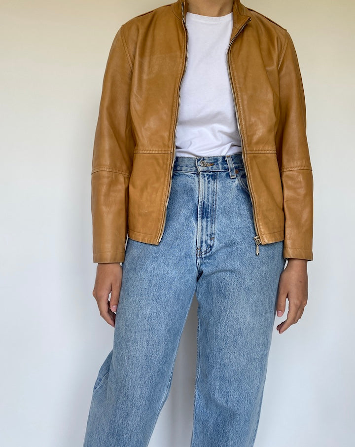 VINTAGE LIGHT BROWN LEATHER JACKET 3373