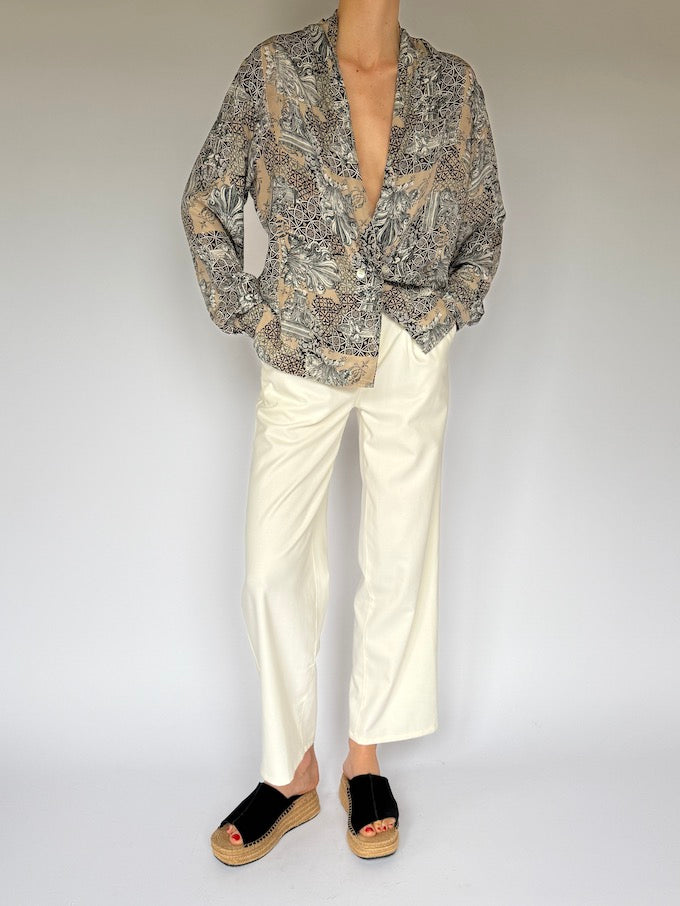 Vintage printed silk blouse 6058