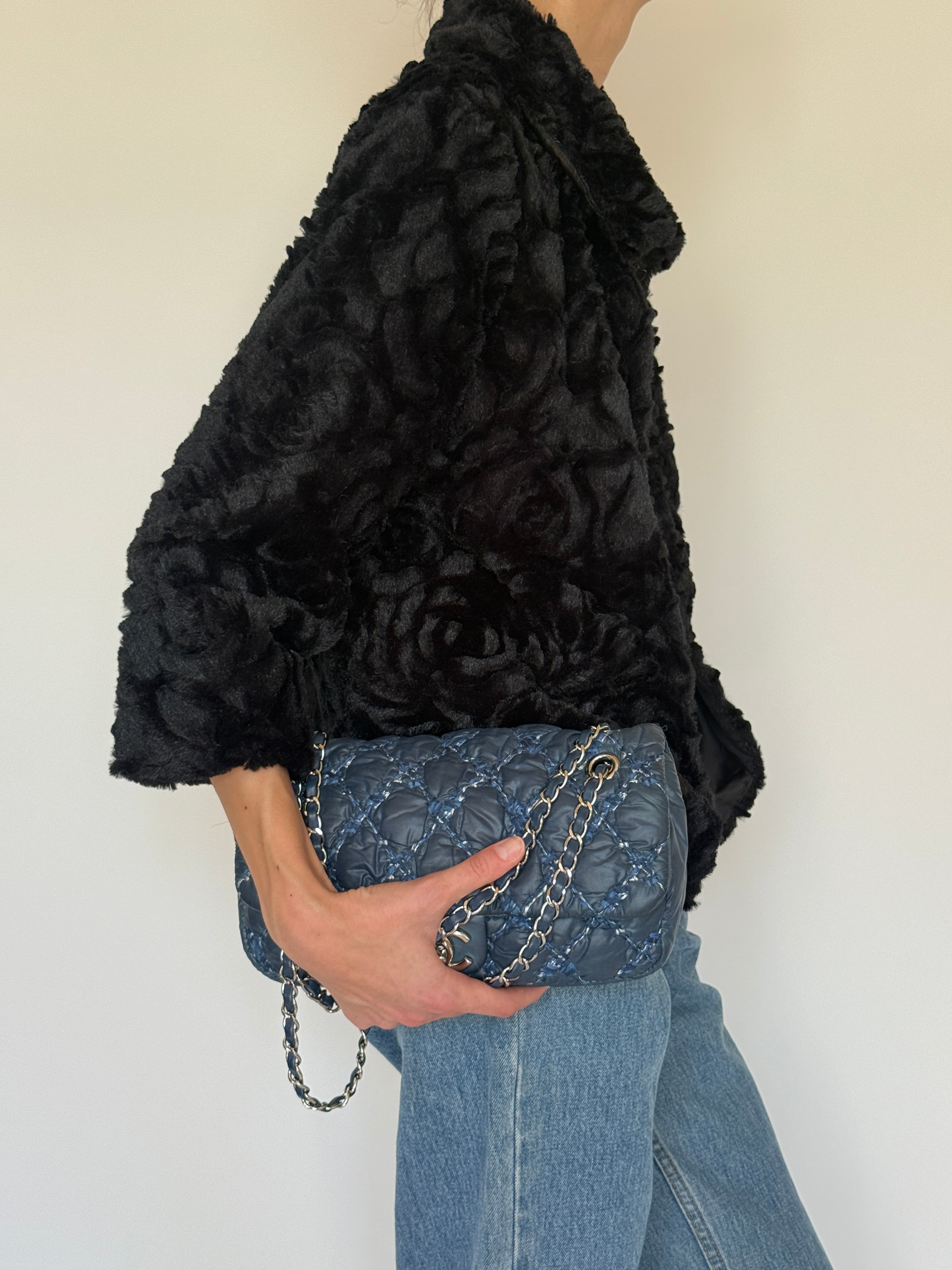 Vintage black faux fur cropped jacket side view