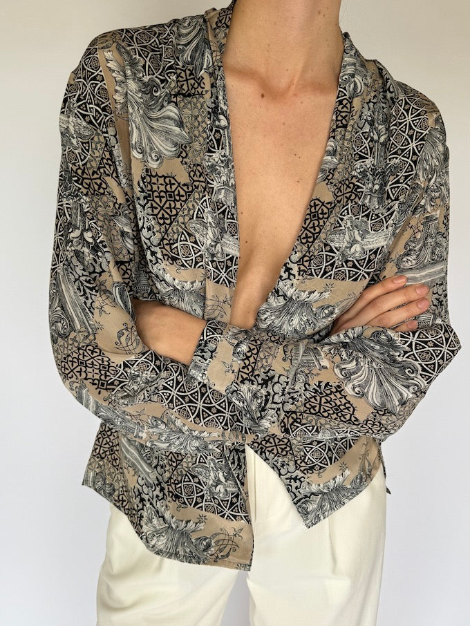 Vintage printed silk blouse 6058
