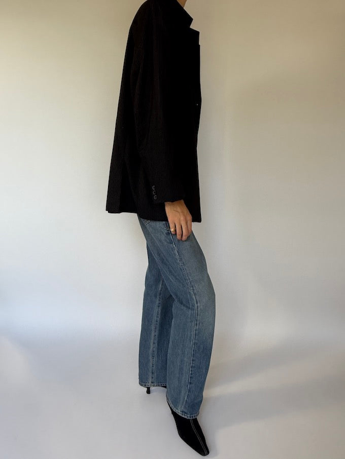 Vintage Pinstripe Blazer Black 6003