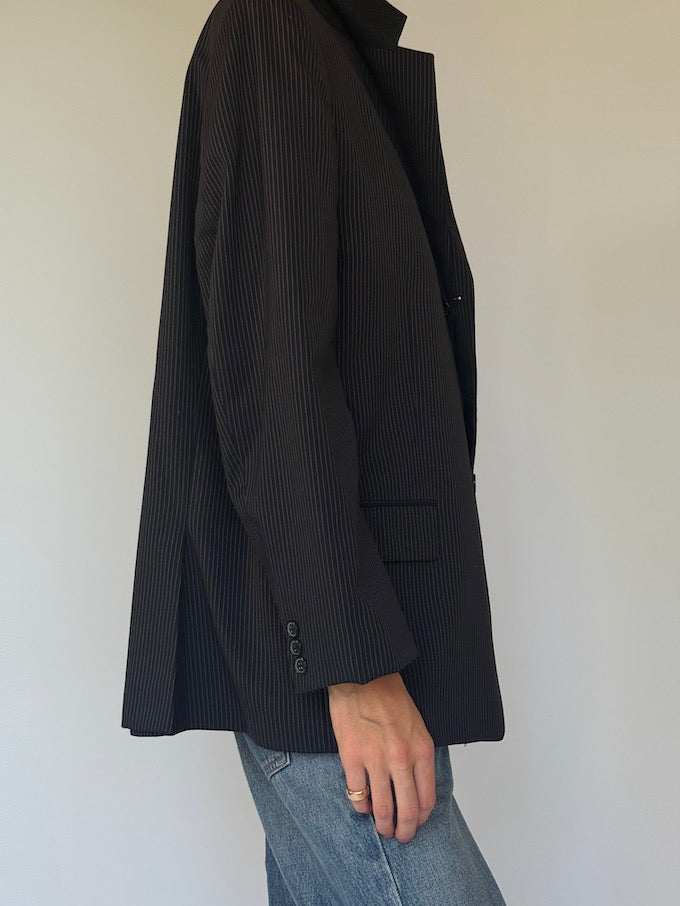 Vintage Pinstripe Blazer Black 6003
