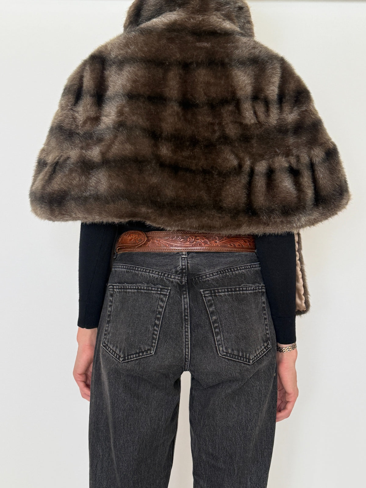 Vintage chocolate brown faux fur cape jacket