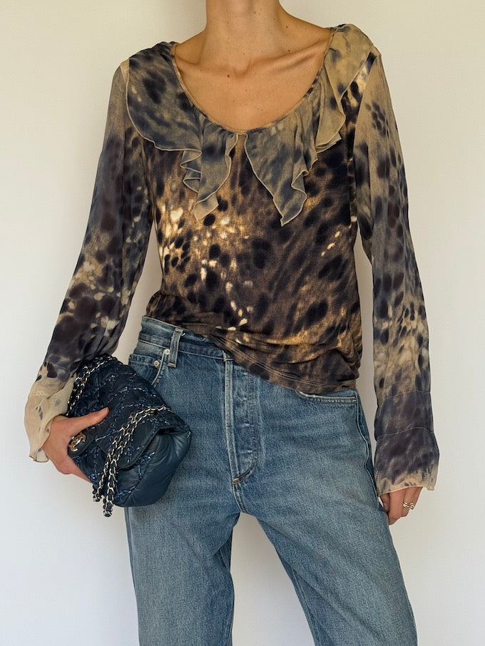 Vintage Tie-Dye Ruffle Blouse 6618