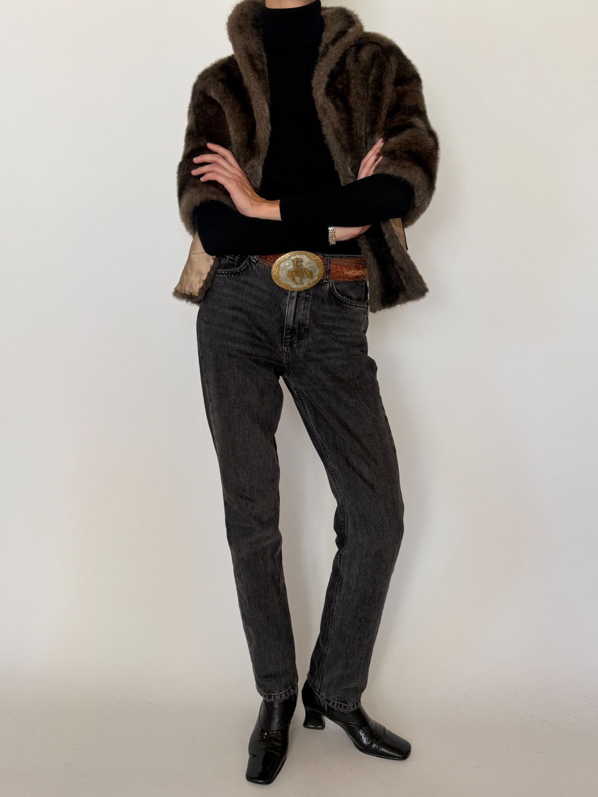 Vintage chocolate brown faux fur cape jacket
