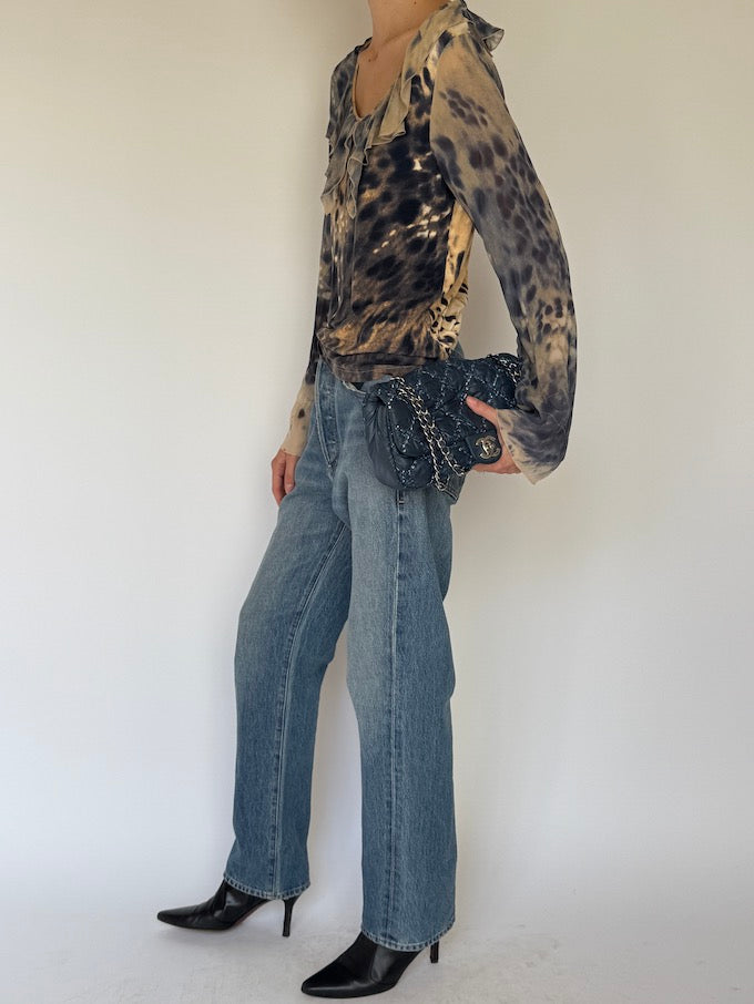 Vintage Tie-Dye Ruffle Blouse 6618