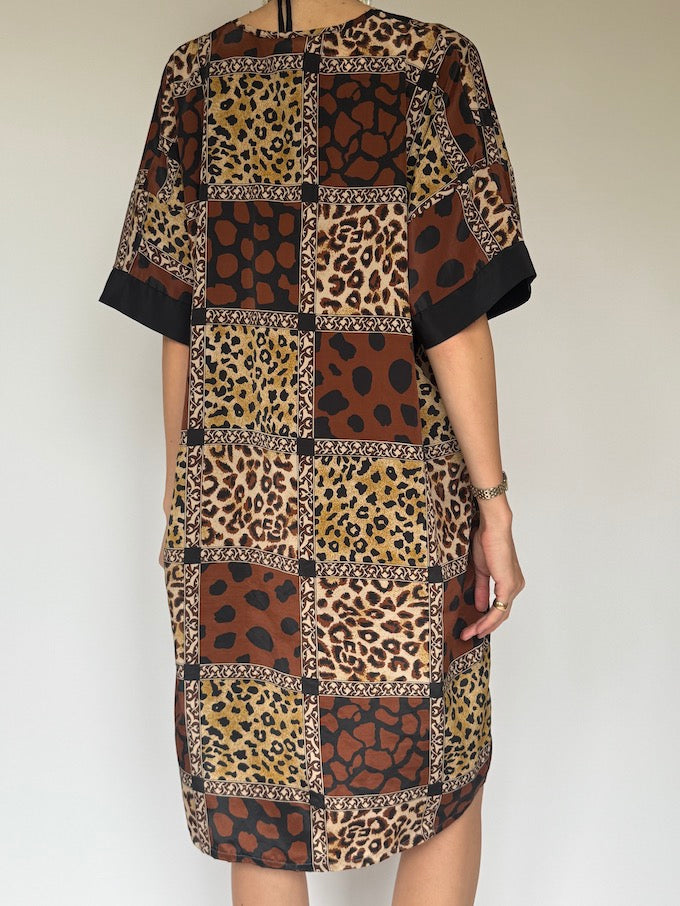 Vintage animal print patchwork tunic dress 6258