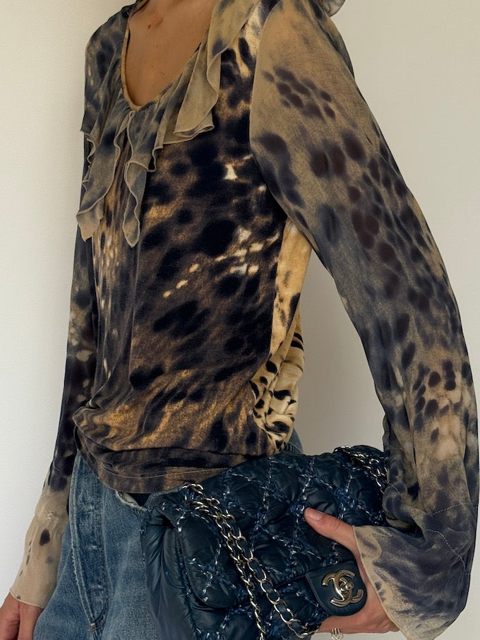 Vintage Tie-Dye Ruffle Blouse 6618