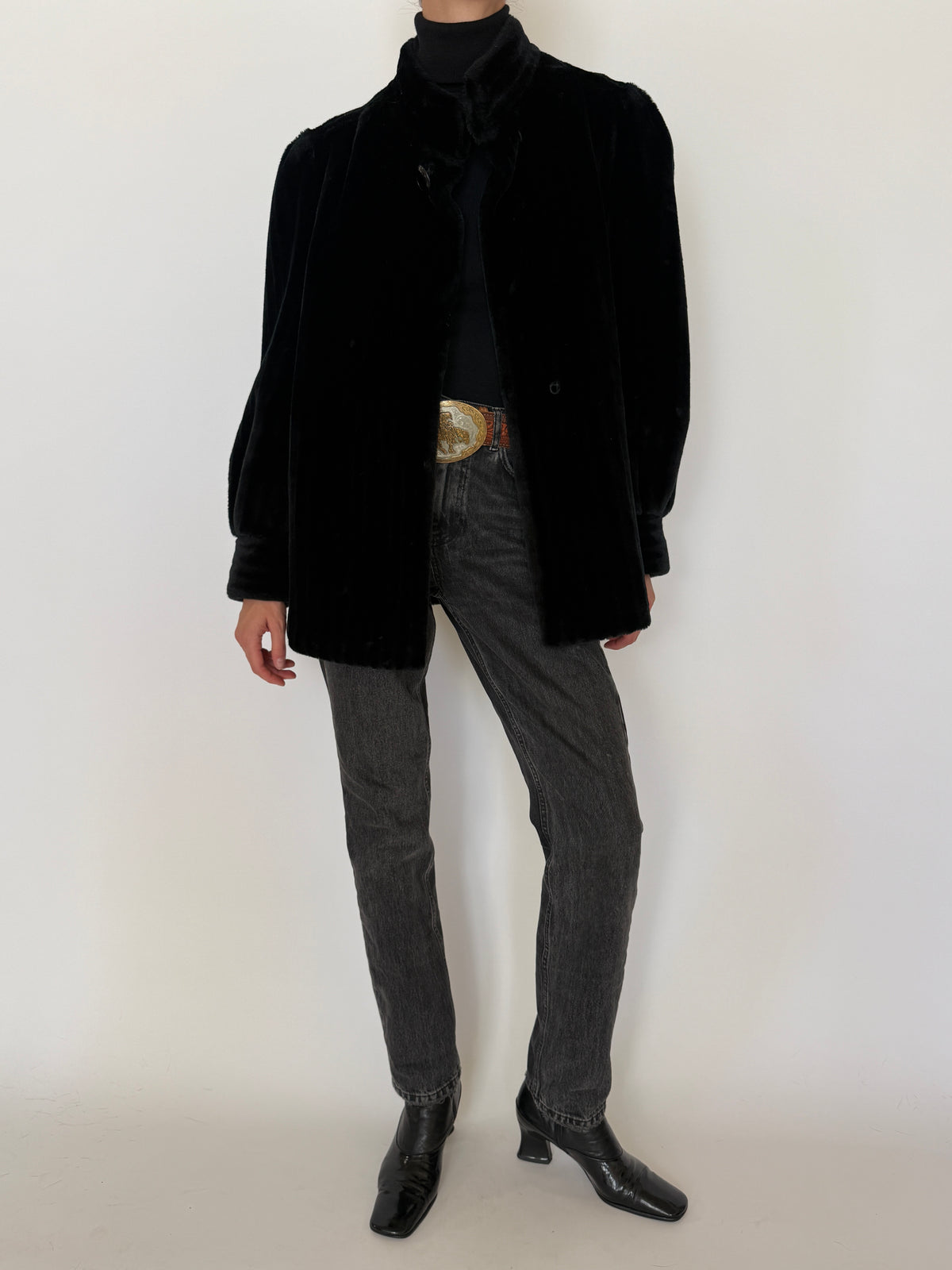 Vintage Faux Fur Coat Black 7607