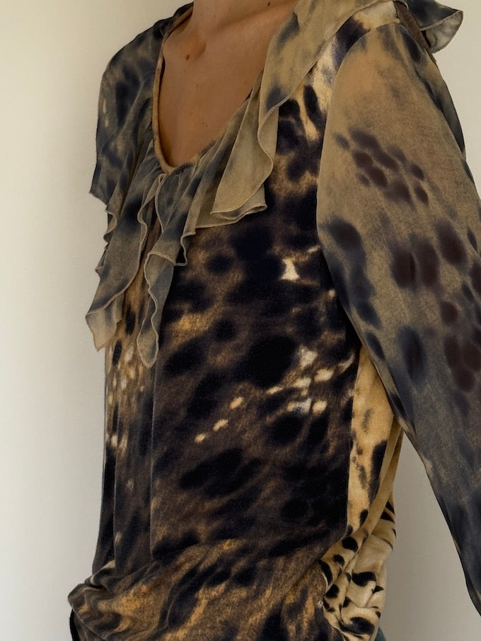 Vintage Tie-Dye Ruffle Blouse 6618