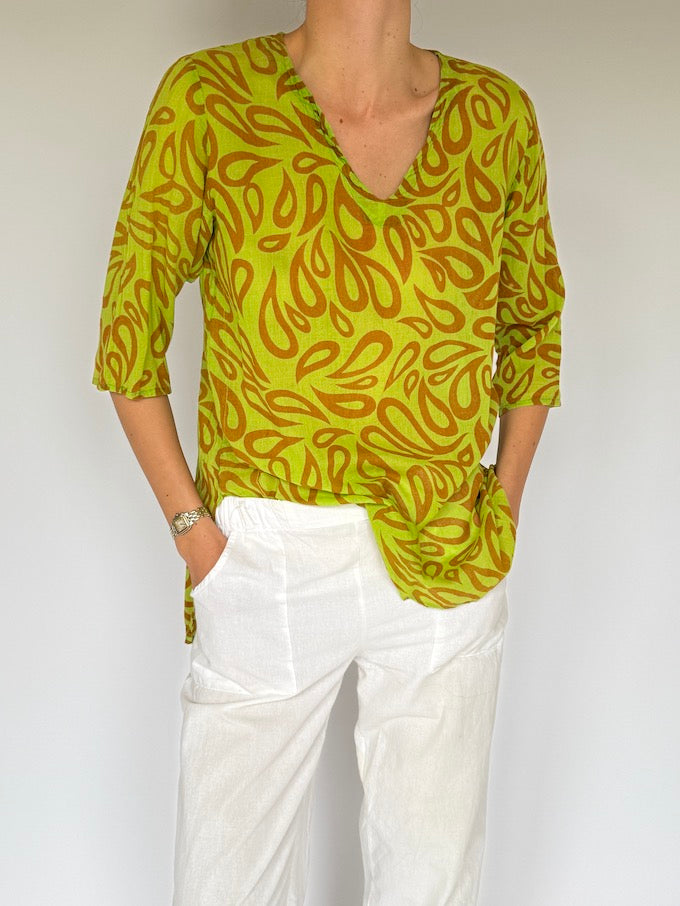 Vintage Light Weight Green and Brown Top 2071