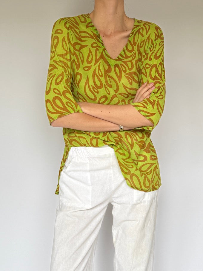 Vintage Light Weight Green and Brown Top 2071