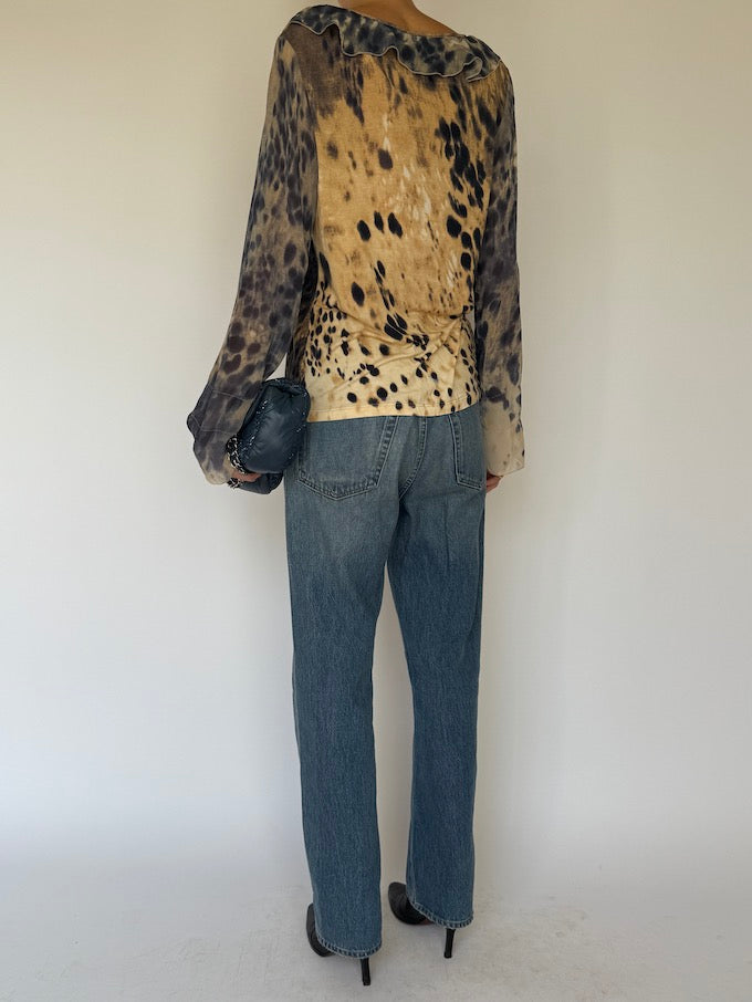 Vintage Tie-Dye Ruffle Blouse 6618