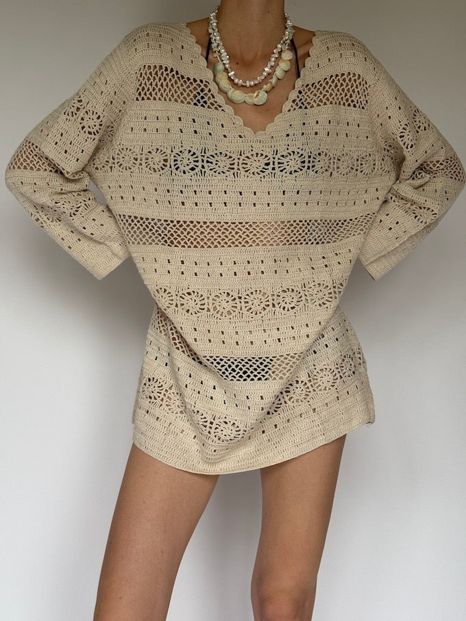 Vintage Crochet Beach Cover-Up in Natural Beige 6260