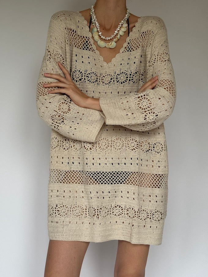 Vintage Crochet Beach Cover-Up in Natural Beige 6260