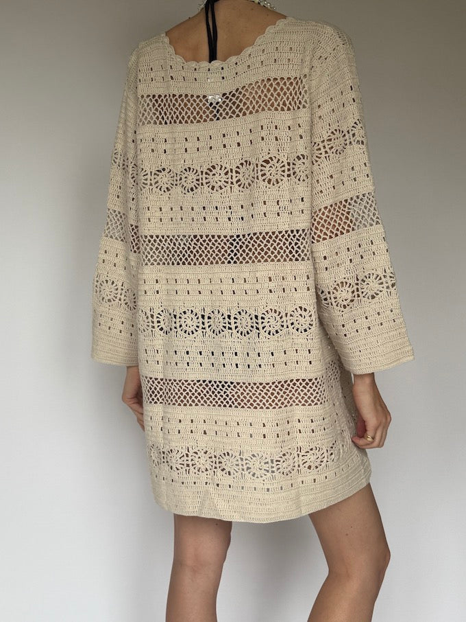 Vintage Crochet Beach Cover-Up in Natural Beige 6260