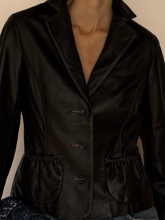 Vintage Leather Blazer Black 6620