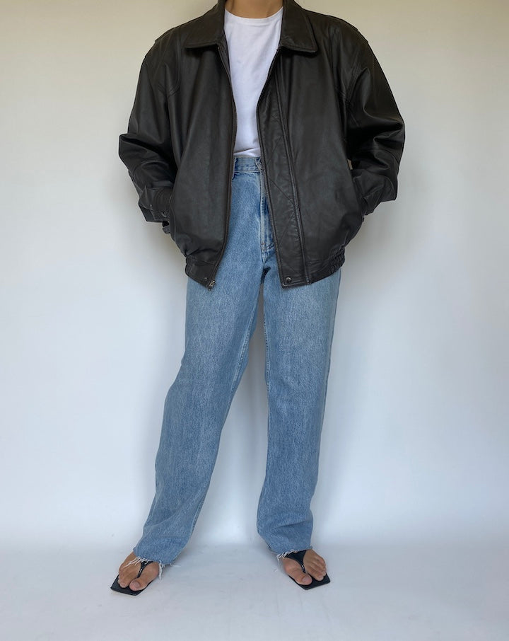 VINTAGE BROWN BOXY LEATHER JACKET 3380