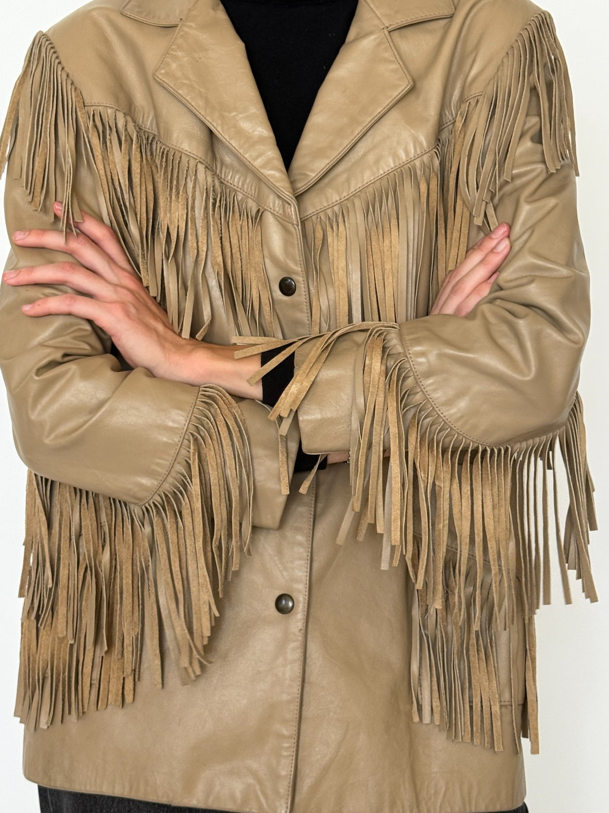 Close-up of leather fringe trim