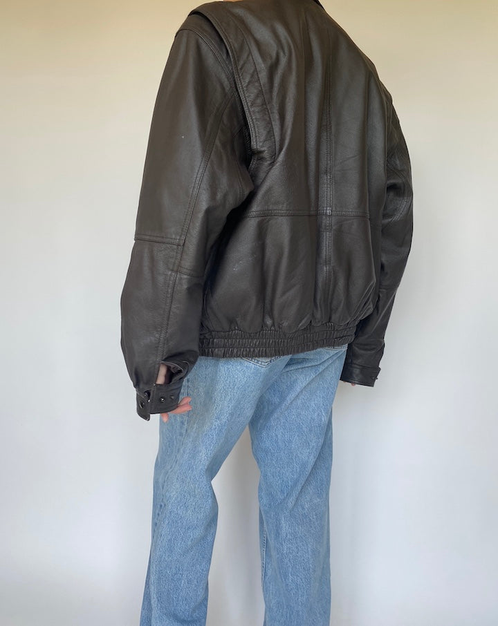 VINTAGE BROWN BOXY LEATHER JACKET 3380