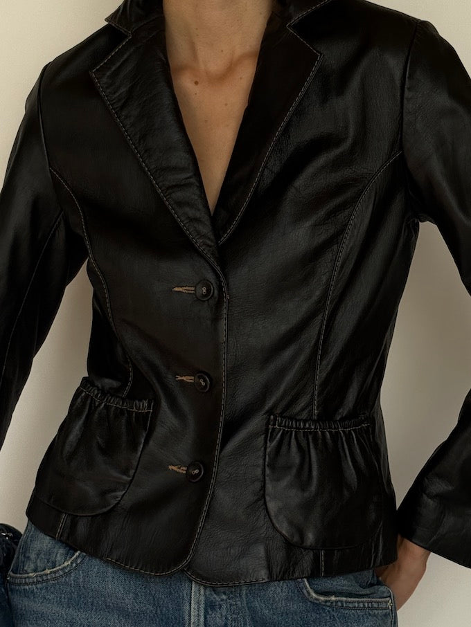 Vintage Leather Blazer Black 6620