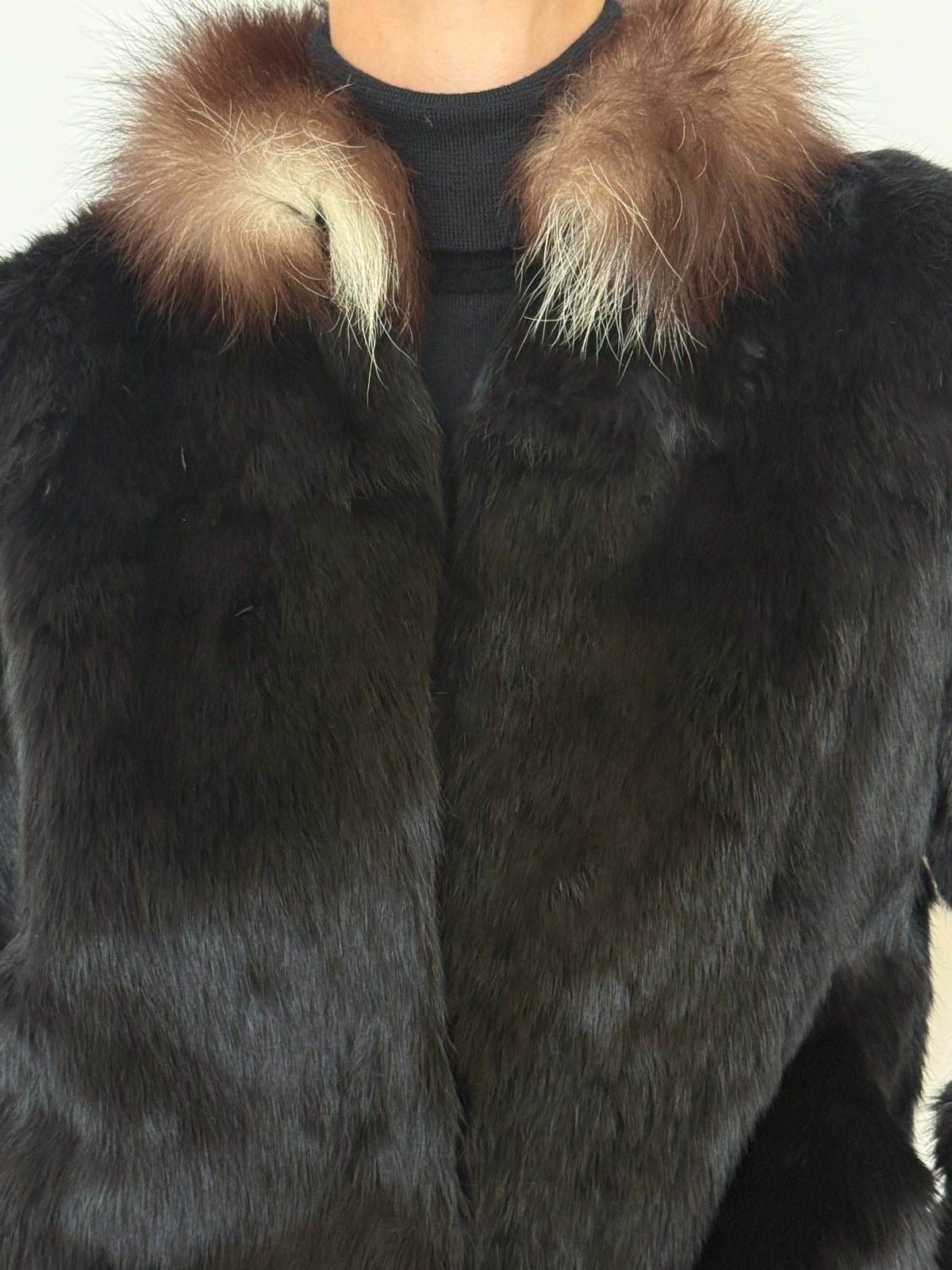 Close-up of rabbit fur and contrast collar