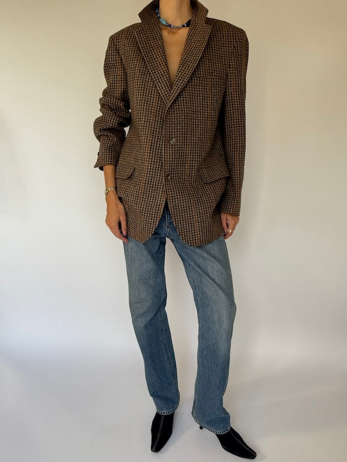 Vintage Houndstooth Blazer Brown 6018