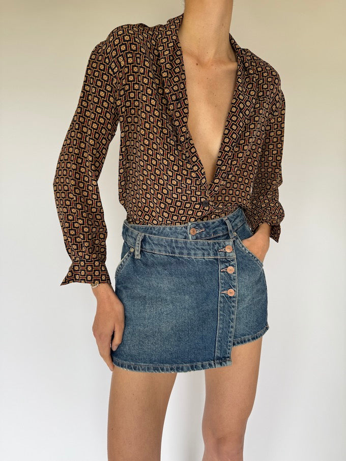 Vintage Patterned Silk Blouse 5797