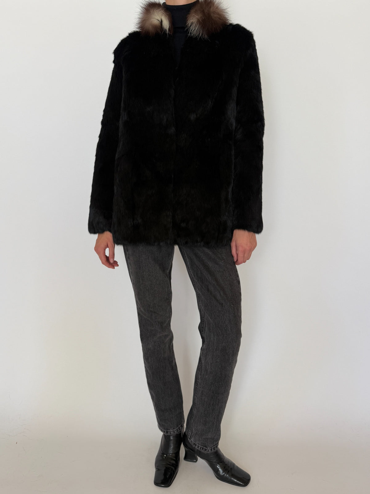 Front styled view of fur jacket