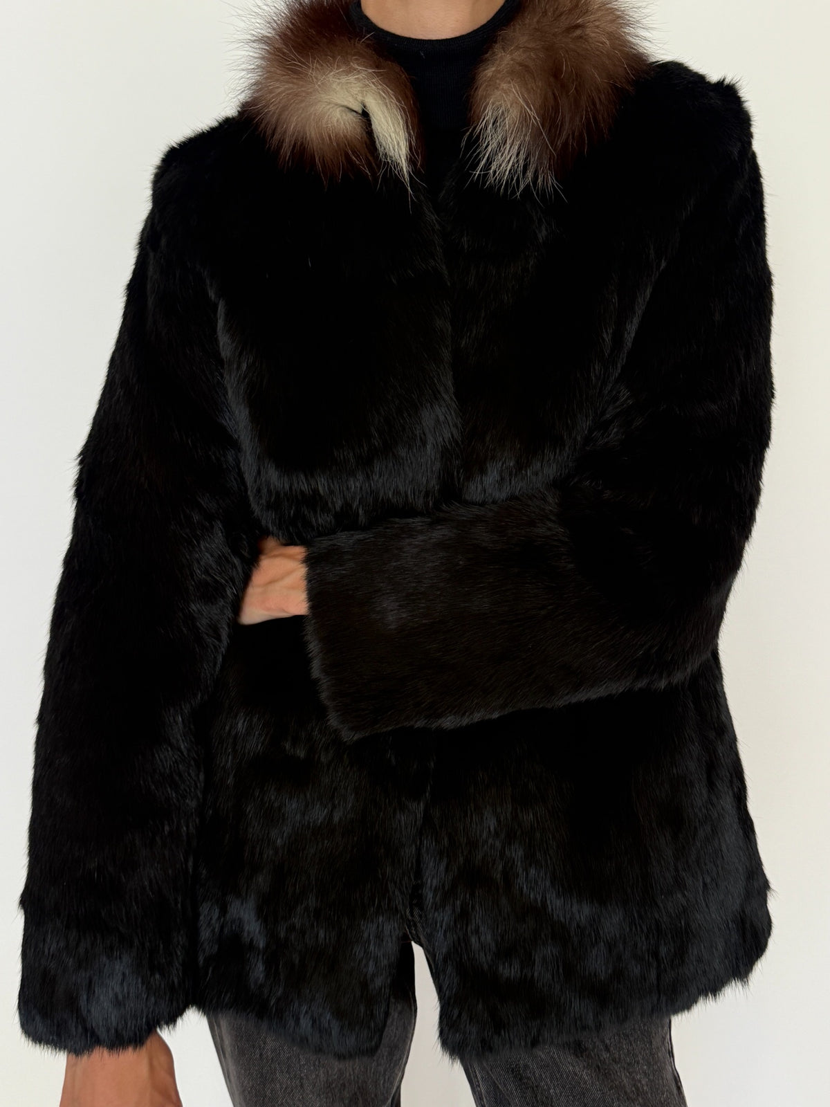 Fur jacket front and cuff detail