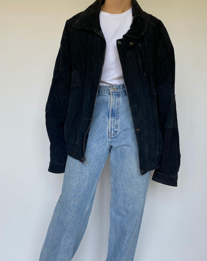 VINTAGE BLACK SUEDE LEATHER JACKET 3383