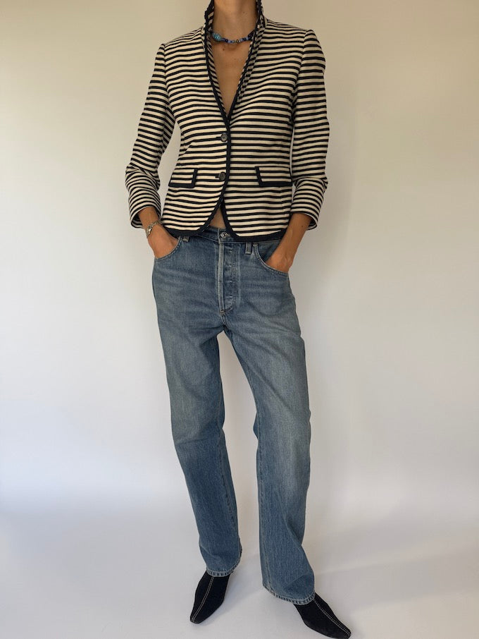 Vintage Navy & Cream Striped Blazer 6157