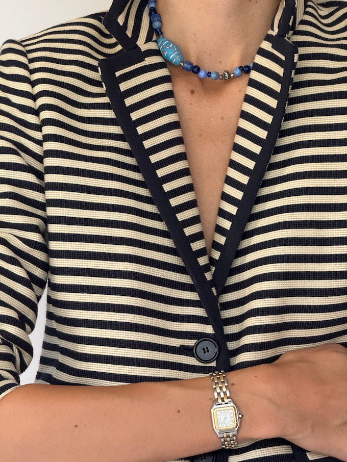 Vintage Navy & Cream Striped Blazer 6157