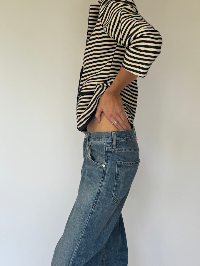 Vintage Navy & Cream Striped Blazer 6157